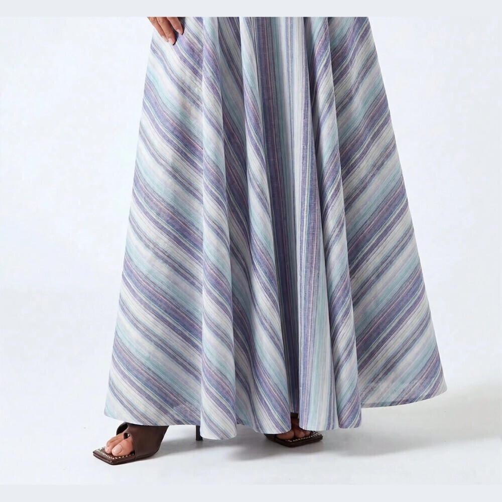 Blue Multicolor Striped Woven A-Line Lightweight Maxi Skirt